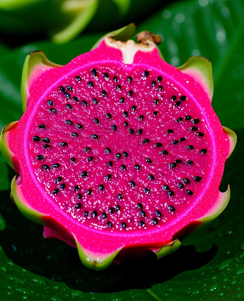 Cross-section of a vibrant dragon fruit showing micronutrient density
