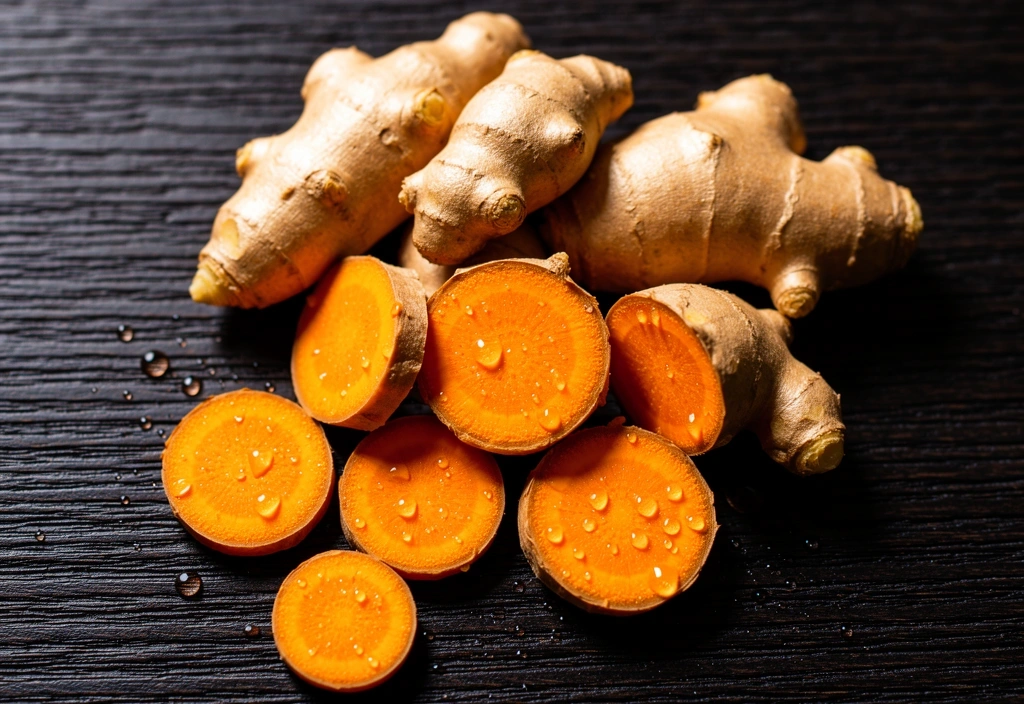 Fresh turmeric and ginger roots